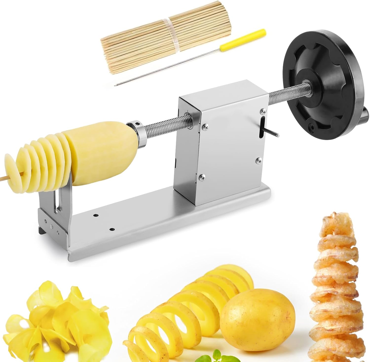 Moongiantgo Manual Tornado Potato Slicer Potato Spiral Cutter 3 in 1 Stainless Steel Twisted Potato Twister French Fry Chips Maker Vegetable Spiralizer for Sweet Potatoes Zucchini Carrots Cucumbers