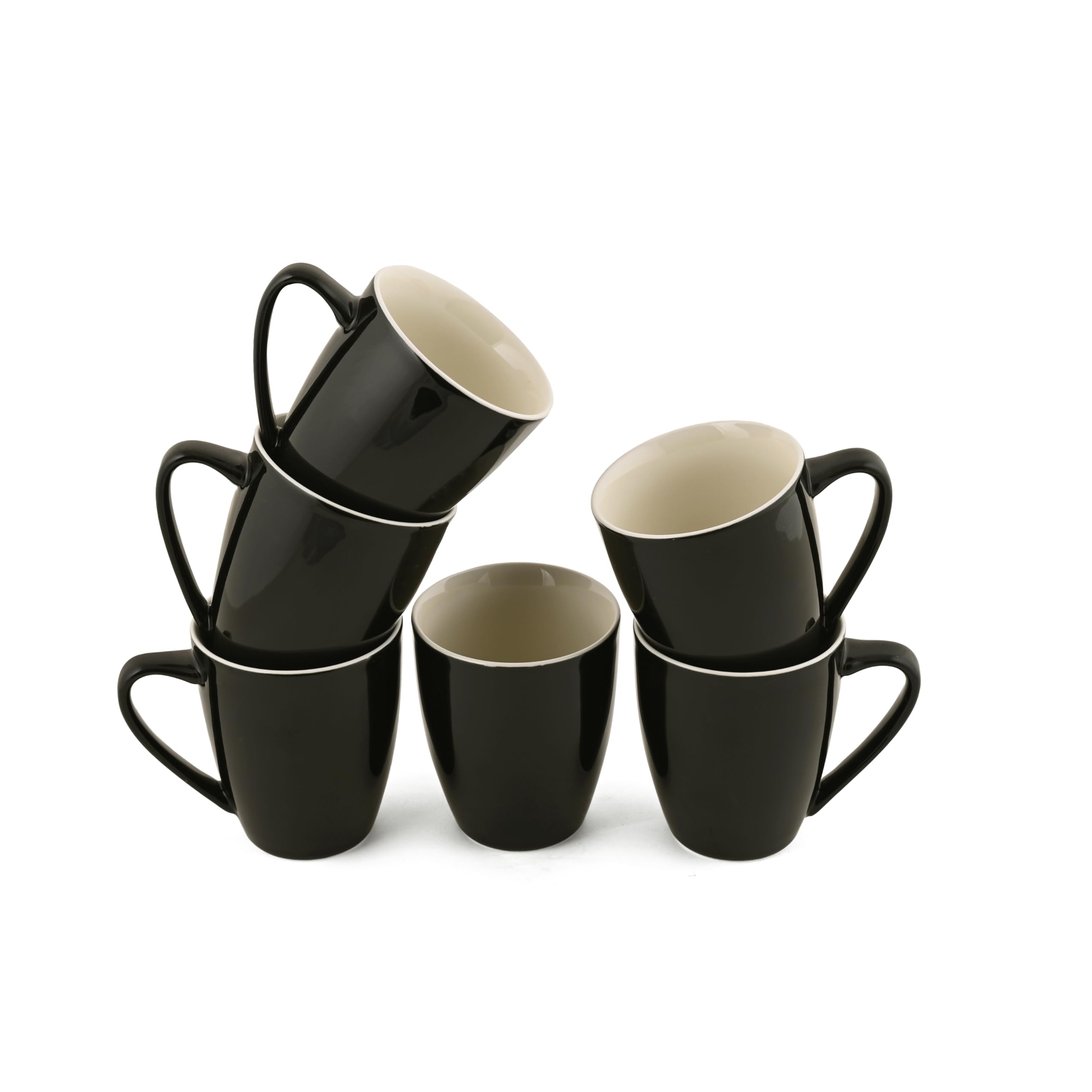 - Hitkari Potteries Porcelain Coffee Mugs Set of 6pc Colors M2 - Black | Morning & Evening Coffee | Porcelain Coffee Mug Set | Coffee Cup