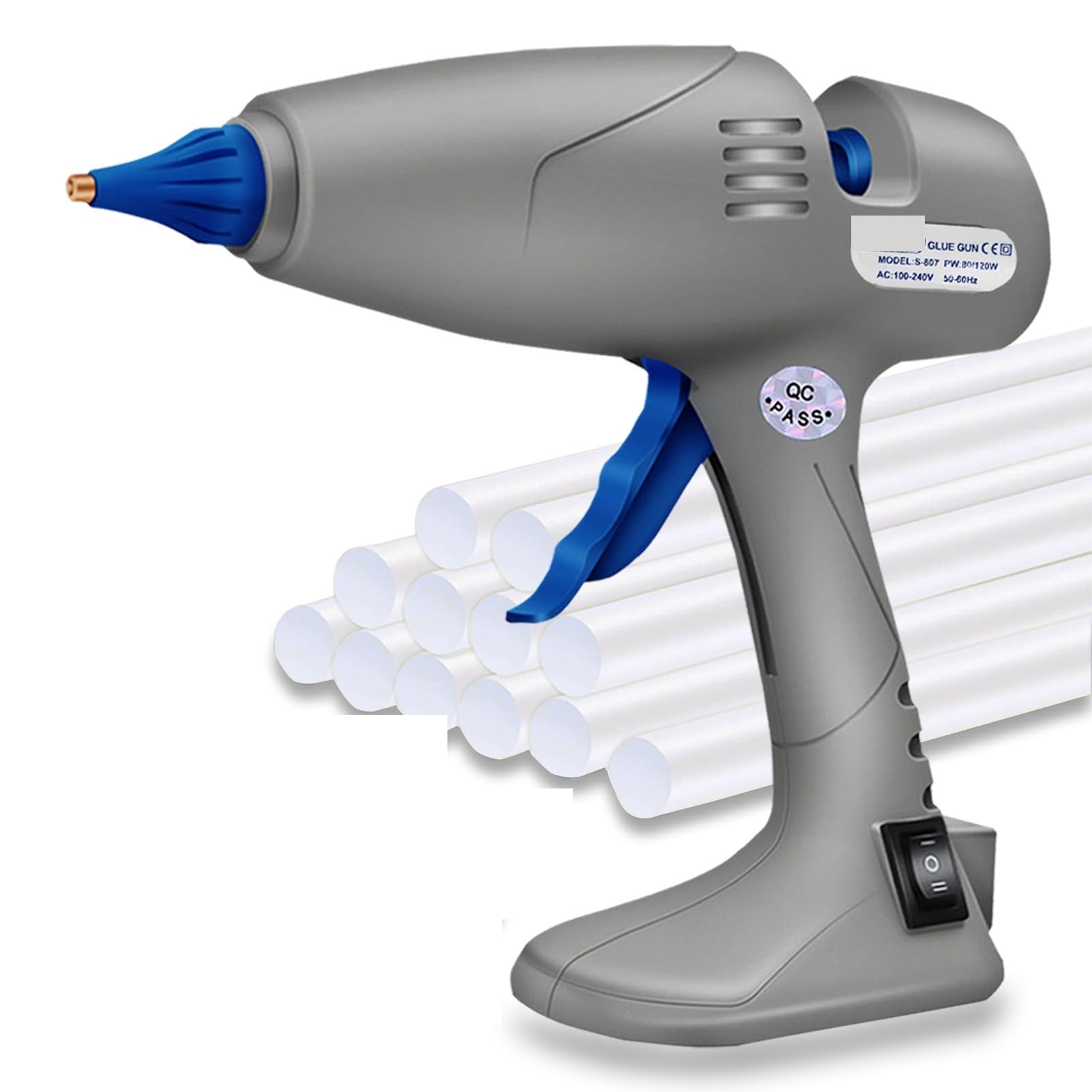 Pistola de pegamento para derretir, para manualida Pistola de Pegamento Caliente grande de tamaño completo de 120W 80W, alta temperatura de doble potencia con Base de pie 12 barras de pegamento largas