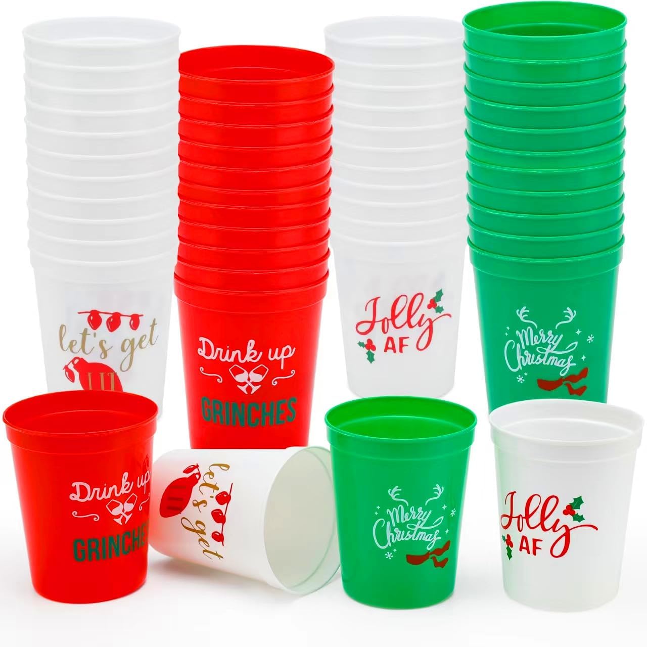 Amazon.com: Christmas Plastic Party Cups - Set of 20 Red and Green 16oz ...