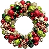 Christmas Ball Wreath 16" Xmas Wreaths Ornaments Glitter Thicken Shatterproof Garland Decoration for Door Wall Mantel Holiday Party Decor (Multicolor)