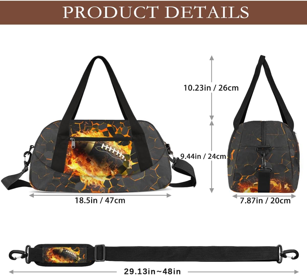 Gym Travel Duffle Bag for Boys - Yellow 3D Football Kids Overnighter Weekend Bag with Front Zipper Pocket for School Practice, Teens Carry-On Size Sleepover Bags - Image 2