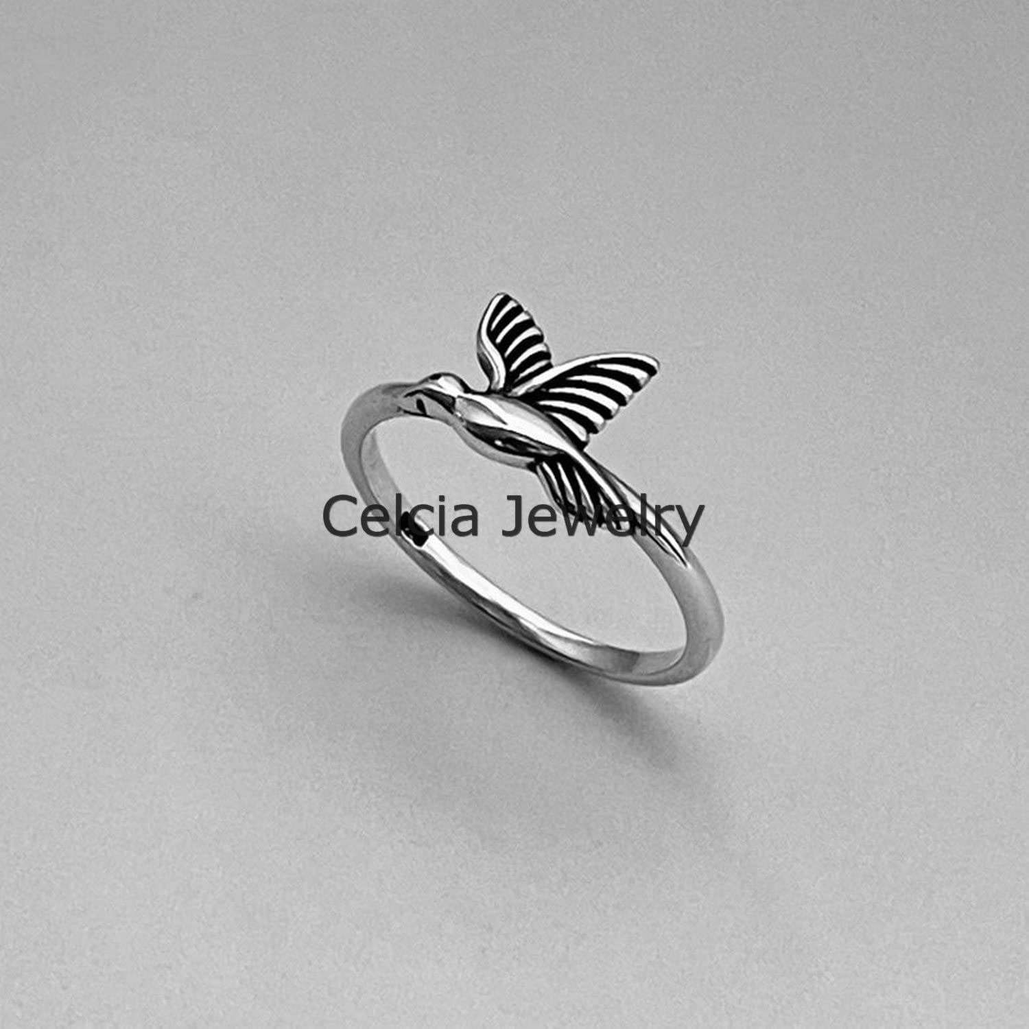 Sólido anillo de pájaro pequeño de plata de ley 925, anillo hecho a mano único, anillo de animal, anillo de paloma, anillo bohemio bohemio, anillo de espíritu, anillo minimalista