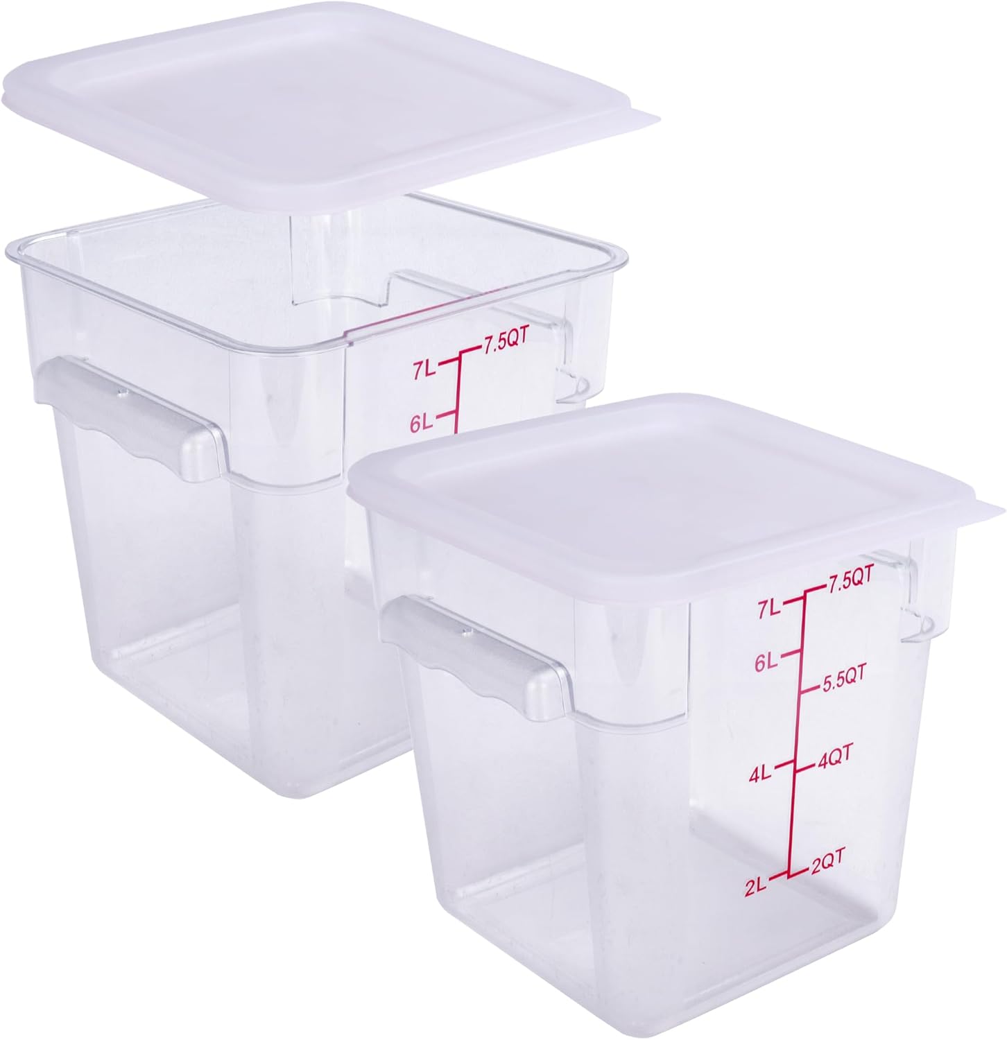 2 Pack Red Square Food Storage Container With Lid,Commercial Storage Box With Scale & Handle,Cake Making,Dough Marinating Meat,Kitchen Supplies (12 Quart)