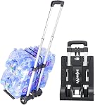 Folding Hand Truck Trolley Cart,Foldable Luggage Car,Utility Dolly Cart with 4 Wheels & 2 Elastic Ropes,Portable Backpack Trolley,Small Dolly,Folding Trolley,Travel,Dolley,Moving, Aluminum Pole