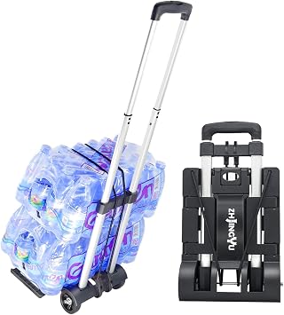 ZHJINGYU Aluminium Folding Hand Truck Sack Barrow 70lbs 2 Wheel | Lightweight foldable trolley with bungee cords, ideal for luggage, travel, car and shopping