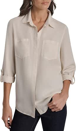 DKNY Women's Splitback Long Sleeve Button Down Shirt