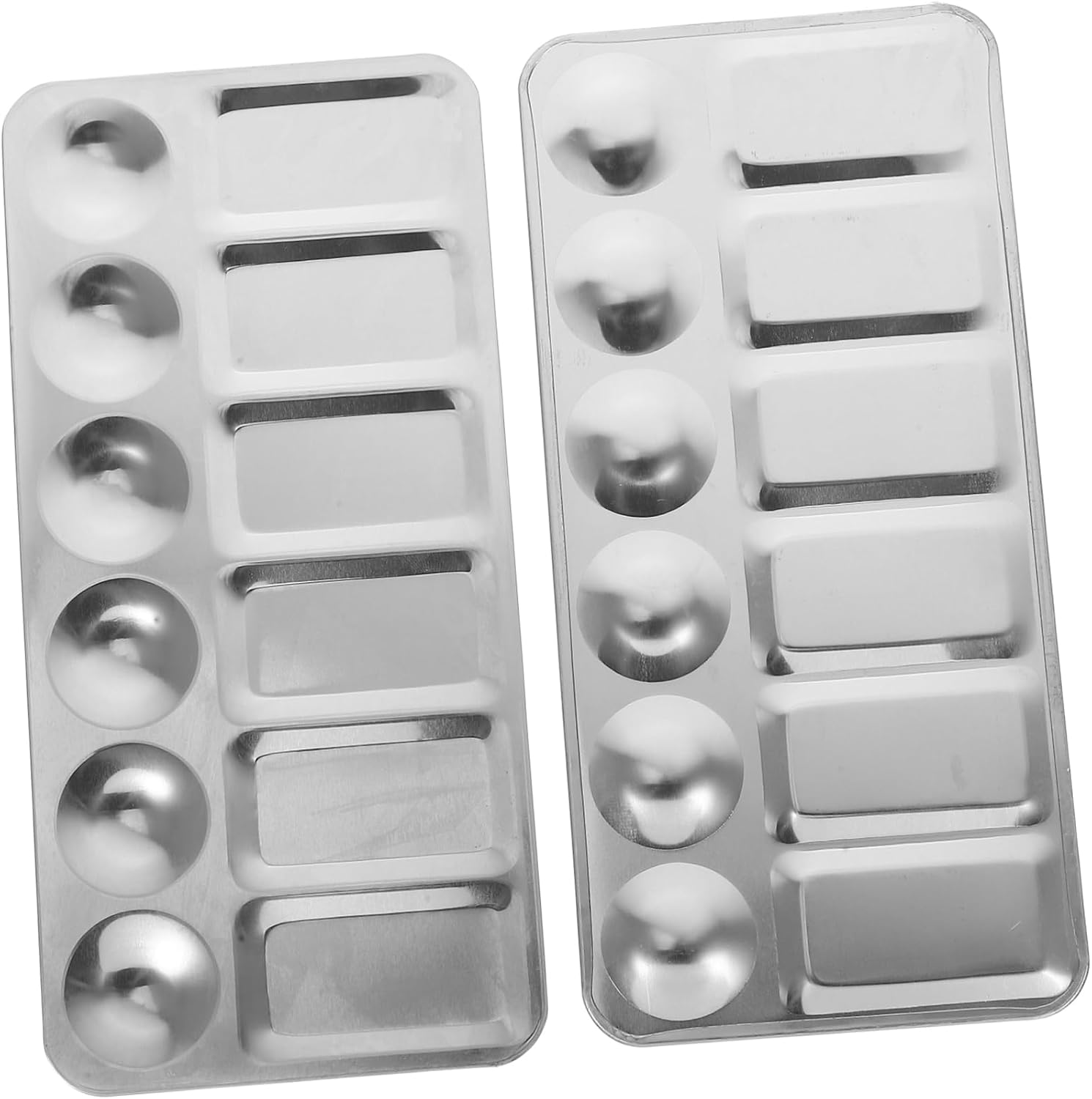 SHINEOFI 2pcs Stainless Steel Art Mixing Trays for Painting Silver Mixing Trays for Watercolor and Acrylic Sturdy for Artists