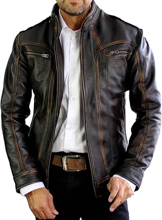 Men’s Elite Vintage Motorcycle Café Racer Jacket - Distressed Lambskin