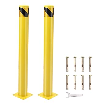 2Pcs Safety Bollard Post, 30"x4.0" Steel Safety Bollard Traffic Parking Barrier Bollard Yellow