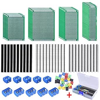 AUSTOR 100 Pcs PCB Board Kit Including 30 Pcs PCB Boards 30 Pcs 40 Pin 2.54mm Header Connector(Bonus: 10 Pcs 2P&amp;3P Terminal Blocks and 30 Pcs Caps)