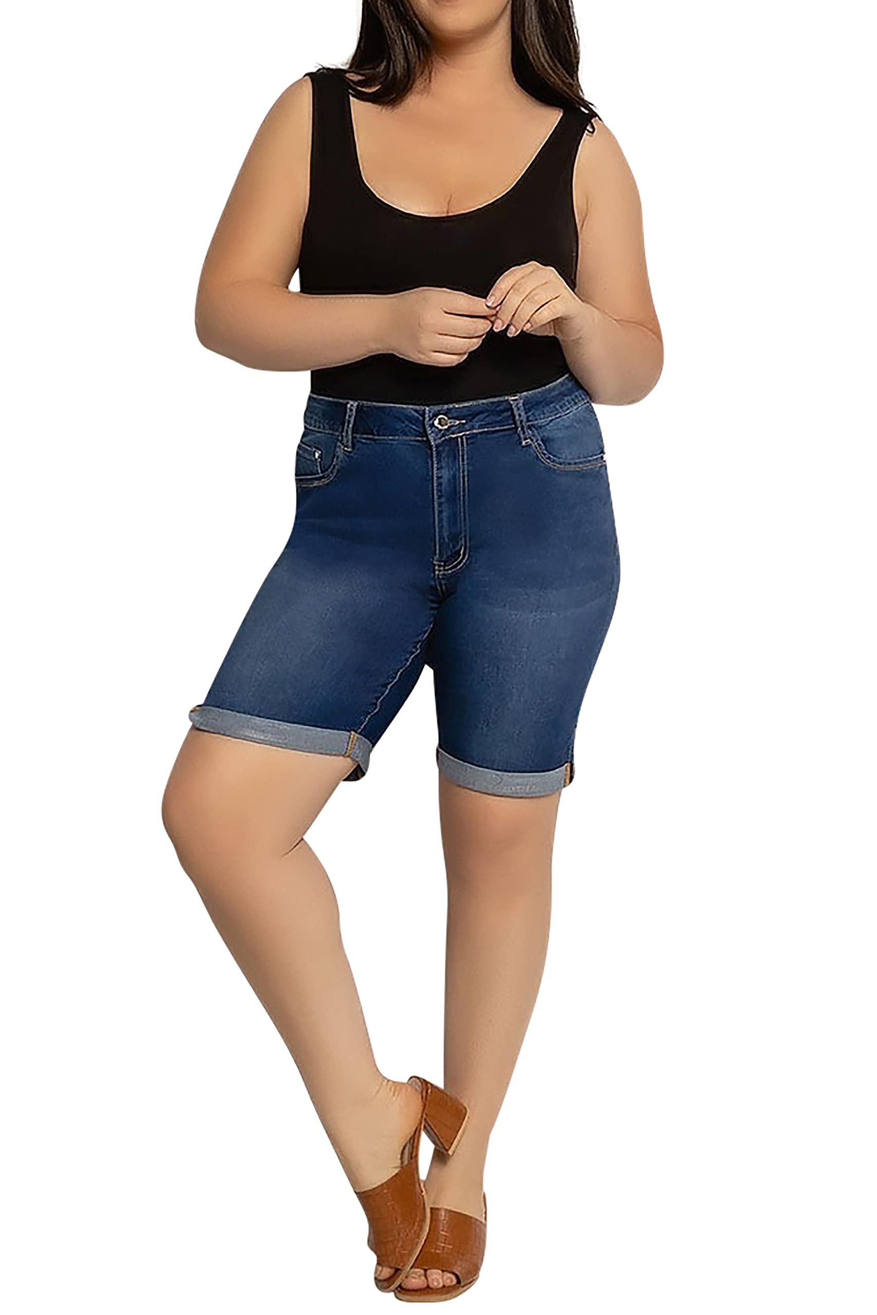 Lusty Chic Pantalones Cortos de Mezclilla elásticos para Mujer - Pantalones Cortos elásticos Casuales de Cintura Alta para Mujer