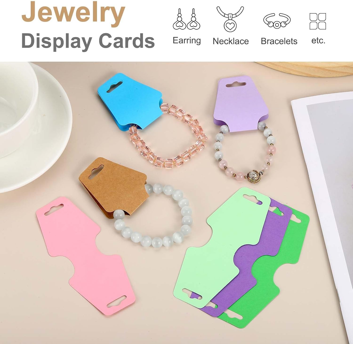 PATIKIL Necklace & Bracelet Display Cards 100 Pcs Jewelry Blank Card Holder Jewelry Packaging for Hanging Necklaces Chokers Earrings Hair Band (Light Pink/Rose Red, 5x2 Inches) image 5