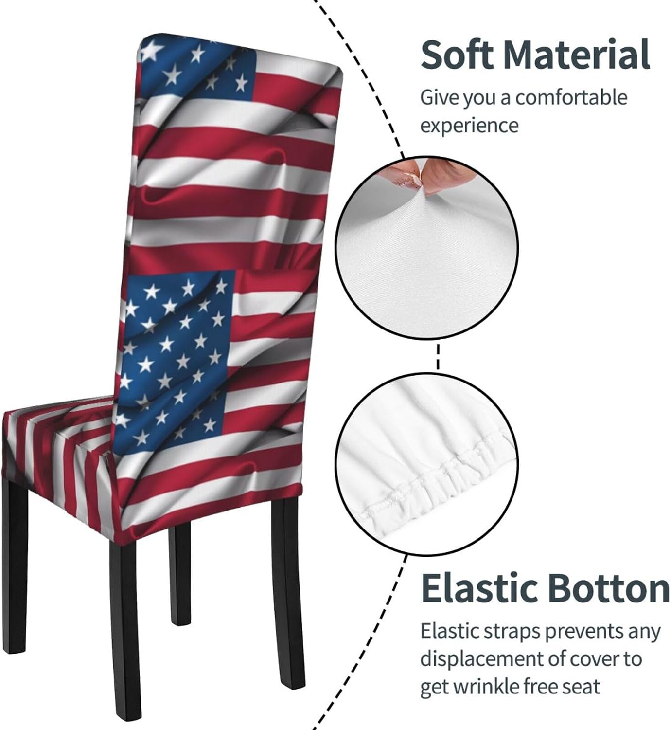American Flag Prints Protection Cover for Dining Chair - Stretchable Chair Throw Covers for Dining Room, Hotel Event Party