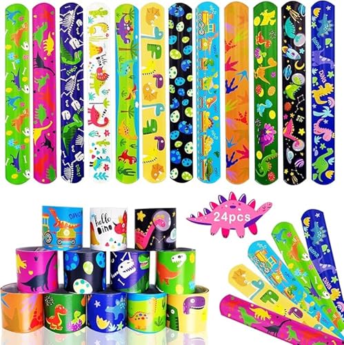 Image of SILLYME 12pc slap bands for kids - Return Gifts Birthday Party For Kids - Best Birthday Return Gift For Kids 6-12 - return gift for kids age 6-10 10-12 (dinosaur theme 12pc)