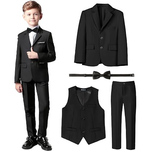 Boys Slim Fit Suit, Formal Tuxedo Dress Suit Set for Teenage Boy 4 Pcs Toddler Suits