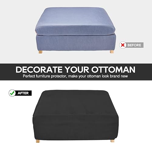 Miniatura 4 de NeColorLife Funda otomana de terciopelo para almacenamiento, funda gruesa y elástica para reposapiés con banda elástica para otomana rectangular y