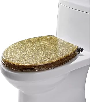 OCKULT Round Toilet Seat,Adjustable Toilet Seats,Resin Toilet Seat Cover with Metal Hinges Color Gold, Size 36 * 42cm