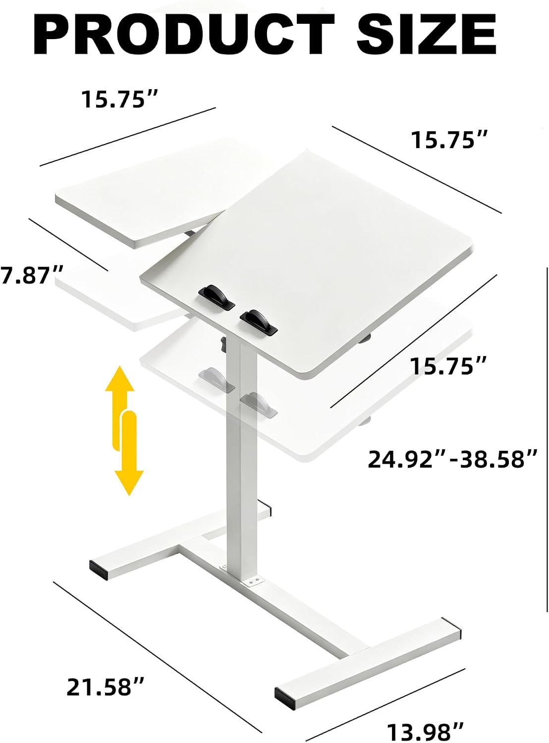 Saifu Adjustable Overbed Table, 23.6"x15.8", Height 25"-38.6", White