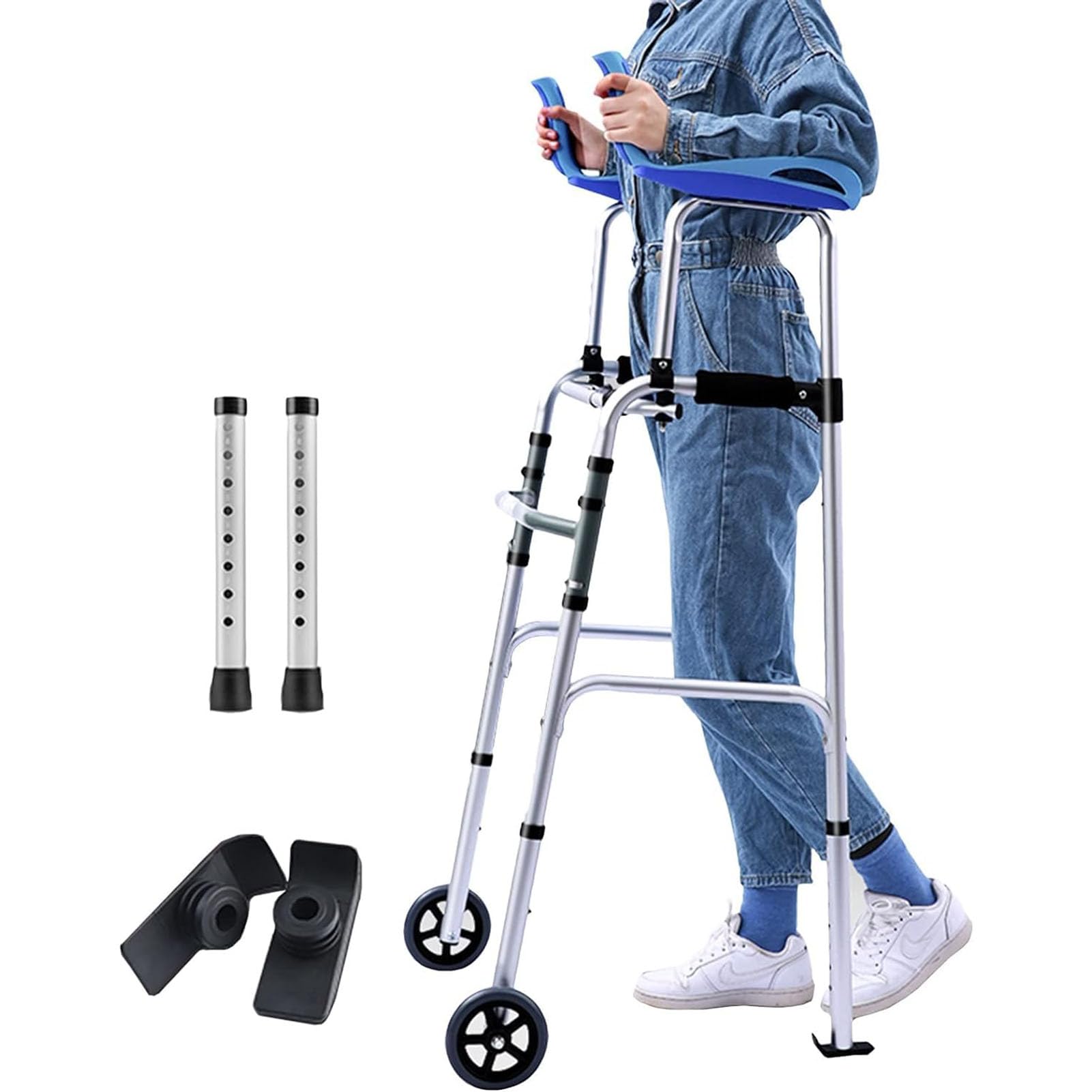 Andador con Ruedas, Altura Ajustable, Andador rodante de pie, Andador rodante para Personas Mayores, Andador Portátil para Adultos Discapacitados, Andador Plegable Ancianos