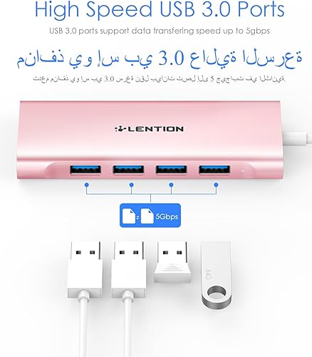 Miniatura 6 de LENTION Concentrador multipuerto USB-C con salida HDMI 4K, 100 W PD, 4 USB 3.0 5Gbps compatible con MacBook Pro 2023-2016, nuevo Mac Air y Surface,