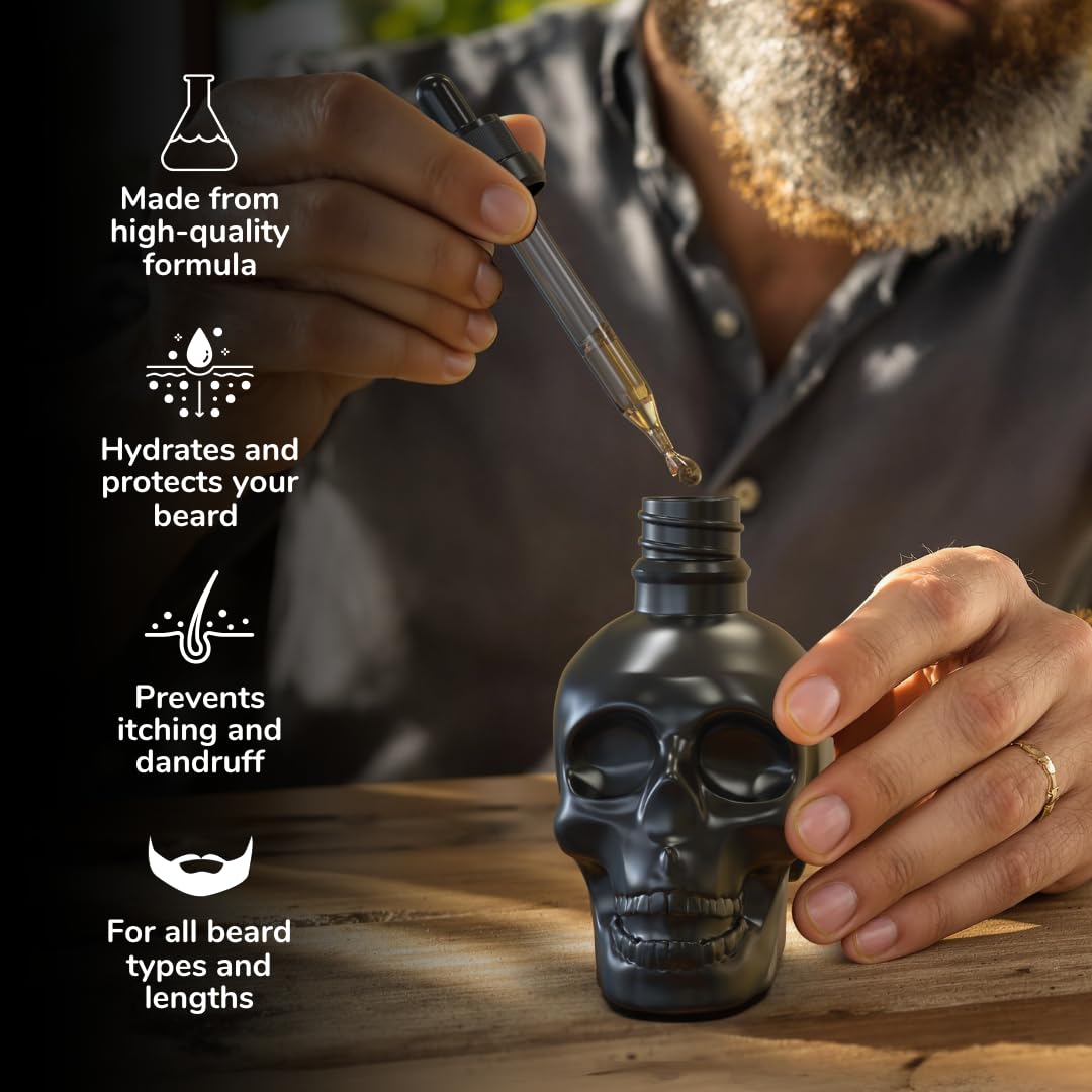 Beard & Bones 60ml Beard Oil for Men | Nut Free | Glass Skull (The Boss)
