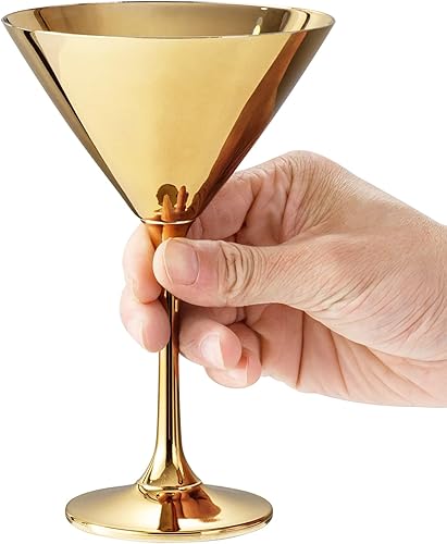 Miniatura 5 de MyGift Copas de Martini modernas de 8 onzas en tono dorado, elegantes vasos metálicos chapados en metal para una fiesta de cóctel, boda o cena de