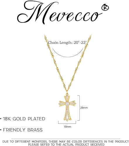 Miniatura 4 de MEVECCO Collar de cruz de oro chapado en oro de 18 quilates con dije de cruz de circonita cúbica, hecho a mano, simple, delicado, collar de cadena