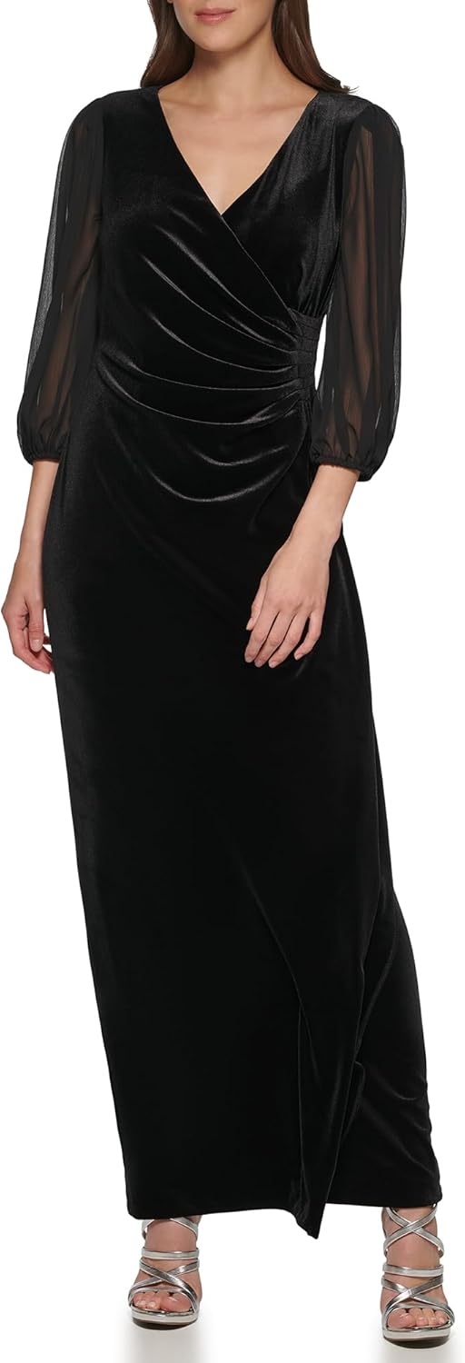 DKNY womens Velvet Maxi Chiffon Sleeve Dress