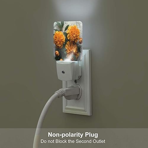 Miniatura 5 de NONHAI Paquete de 2 luces LED de noche de caléndula enchufables en la pared, lámpara de noche moderna con sensor de luz, luces nocturnas automáticas