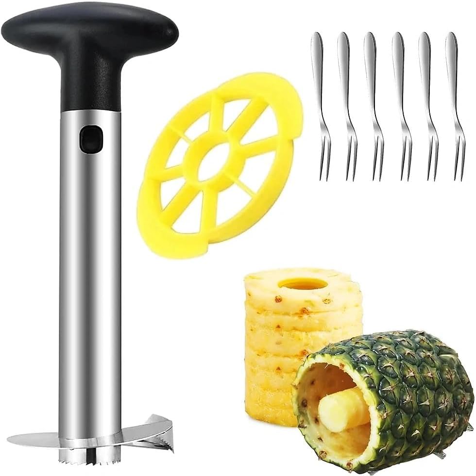 The Second Generation Pineapple Cutter, Pineapple Peeler and an Apple Slicer with Six Stainless Steel Blades with Blades of Stainless Steel Rotary Heads and Pineapple