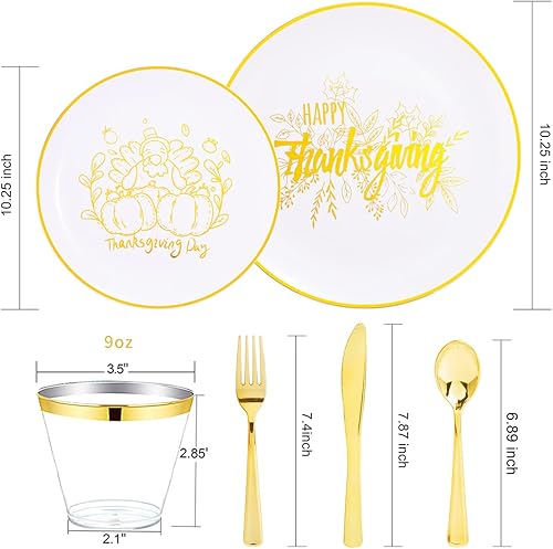 Miniatura 8 de KIRE 25 platos de Navidad para invitados, platos de plástico blanco con árbol de Navidad verde, cubiertos de plástico desechables dorados y vasos