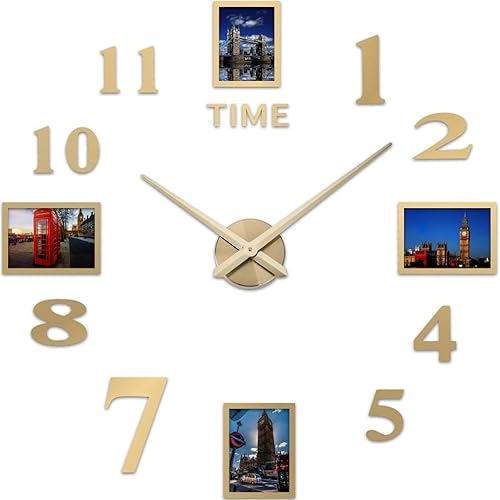 Reloj de pared con marco de fotos reloj de pared tridimensional reloj acrílico 3D dorado