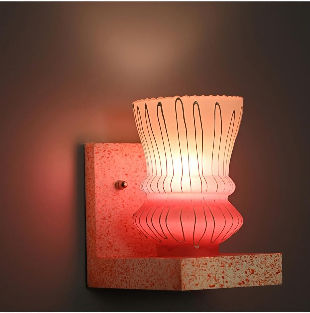 Wall Chair Designer Wall Light/Night Lamp of Romantic Pink Stylish Wood & Colorful Glass Shade, 10.5 x 16 CM- V550