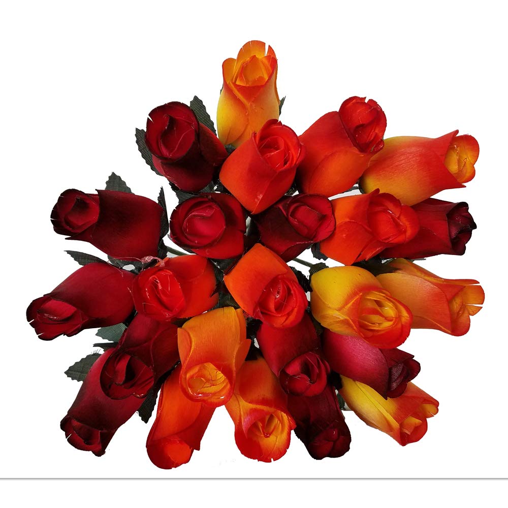 WGS 24 Realistic Wooden Roses -Shades of Fall- Yellows, Oranges, Reds
