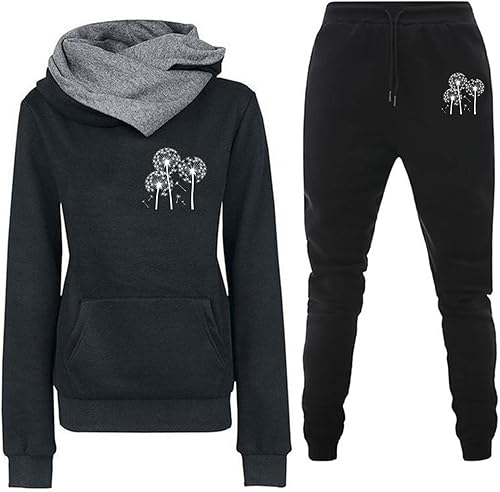 WKSCLPAI Conjunto de pantalones para mujer, conjuntos de dos piezas, con bonito estampado a juego, conjunto de chándal de manga larga con capucha