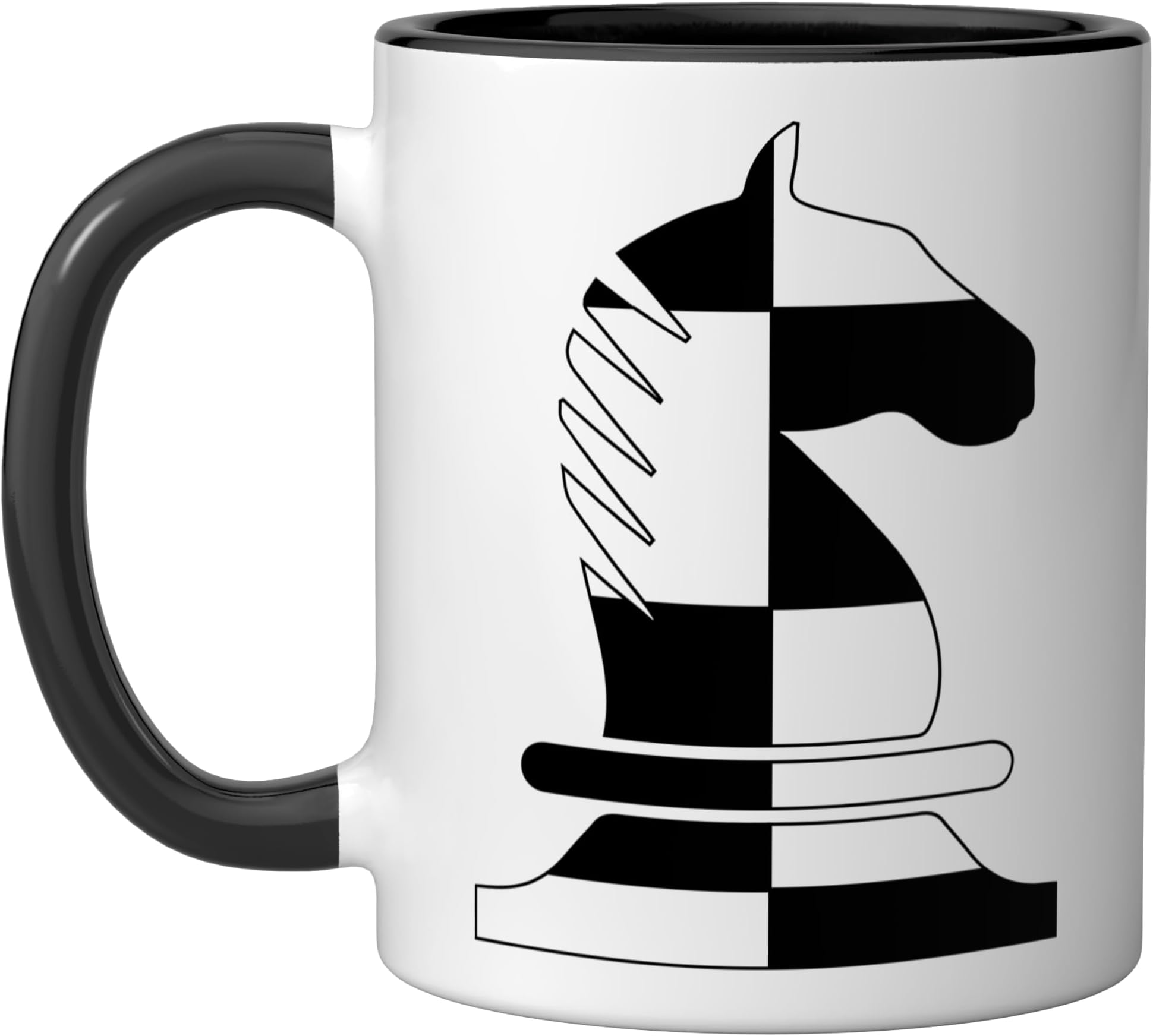 Chess Game Piece Knight Ceramic Mug, Black/White