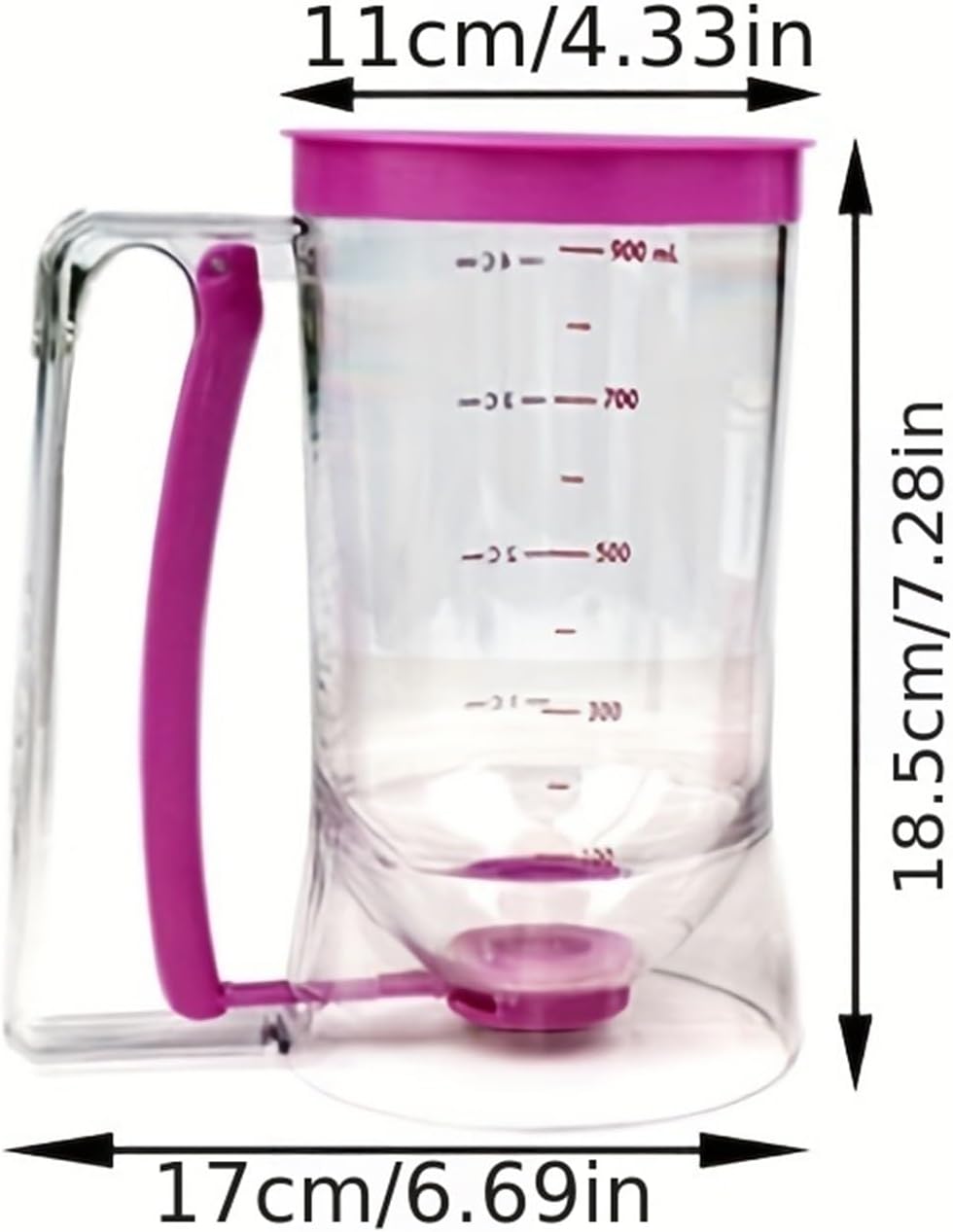 1 Pcs 900ml Batter Dispenser Hand-held Graduated Funnel Pastry Dough Dispensador For Pancake Cupcakes Cake(Purple)