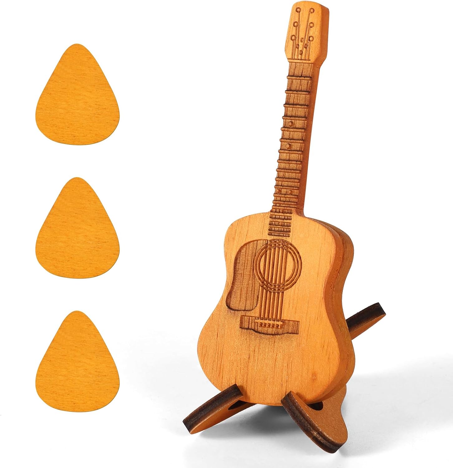 Guitar Pick Box, Wooden Acoustic Guitar Pick Case Custom Guitar Pick Holder with 3 Guitar Picks and Stand Guitar Pick Rack Guitar Pick Storage Container for Guitar Electric Bass Ukulele Lovers