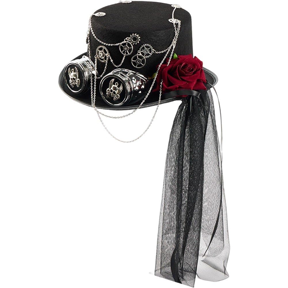 Chapeau Steampunk avec Lunettes Amovibles et Voile en Tulle Gothique