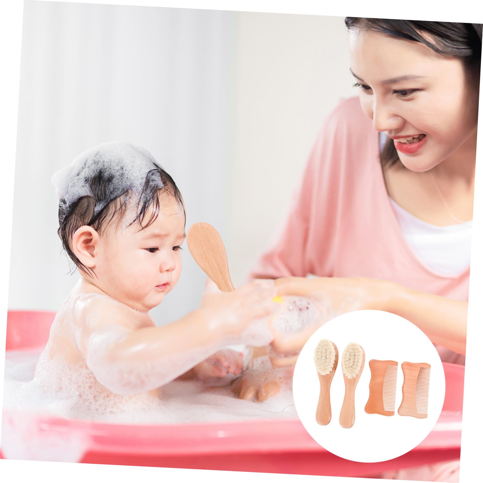 Vaguelly Hair Scalp Care Beech Wool Brush Set 4-Piece Cat Ear Comb for Gentle Grooming