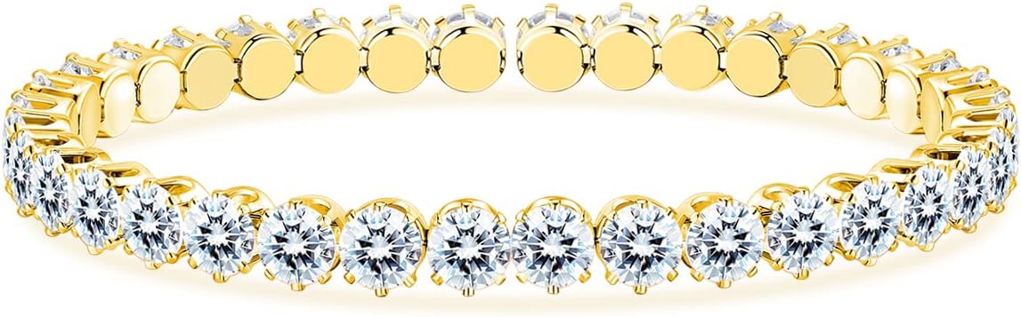 AiliFe Cuff Tennis Bracelet for Women: Crystal Adjustable Cubic Zirconia Silver Bangle - 14K Gold Plated Red Rhinestone Bracelets for Party Favors Bride Wedding Jewerly