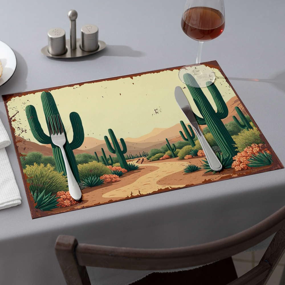 Set de table cuisine désert cactus pour repas conviviaux et décoration de table chaleureuse