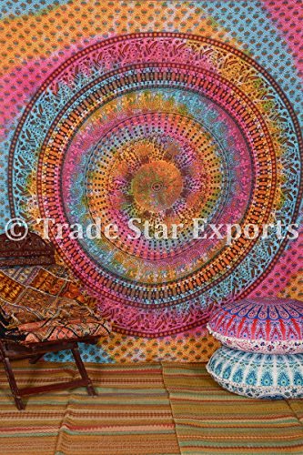 Trade Star Exports Spiral Tie Dye Mandala Tapestry, Bohemian Wall Hanging, Large Cotton Bedspread, Hippie Wall Decor, Psychedelic Wall Art (Pattern 2) #TOP3