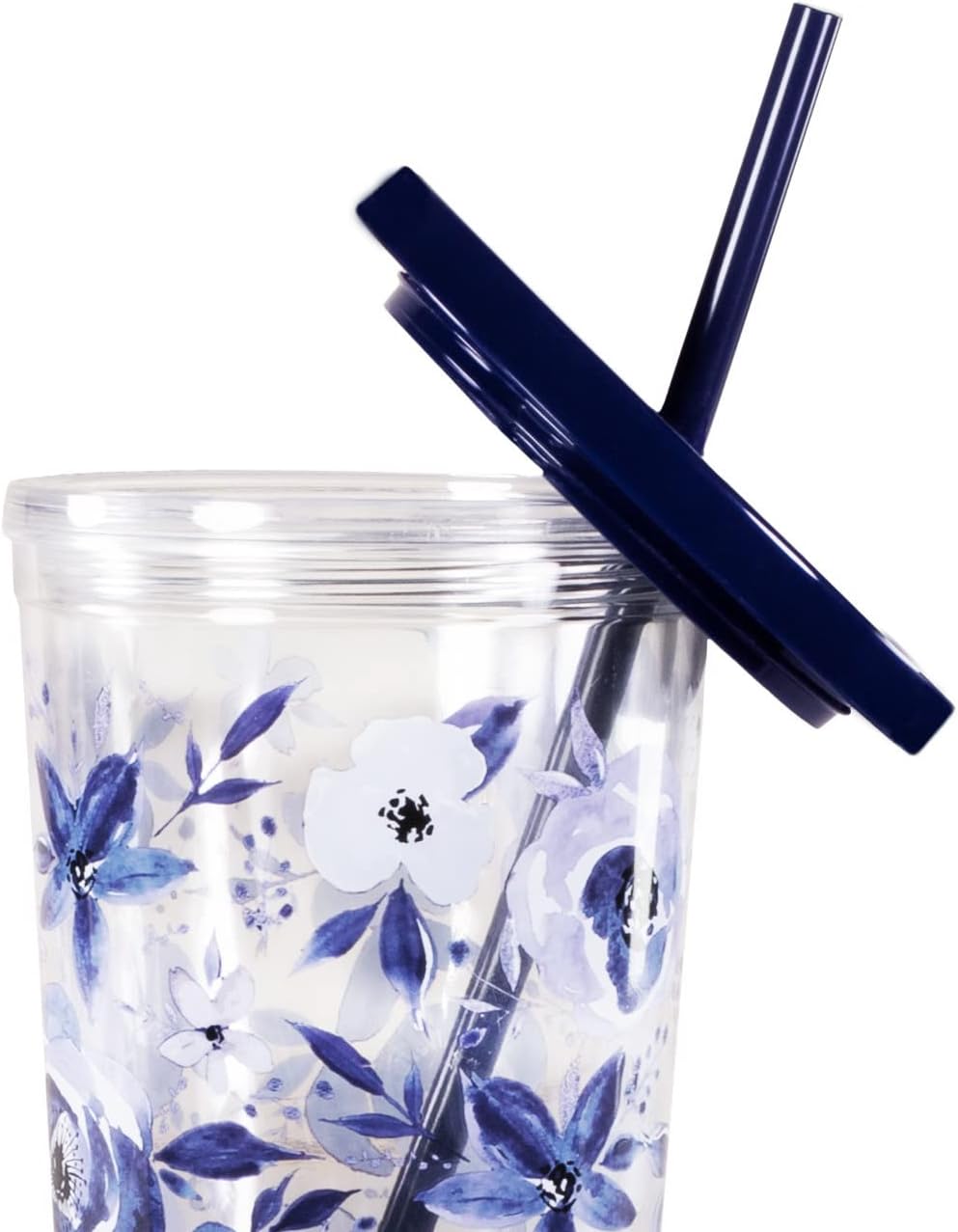 Steel Mill & Co Insulated Cup with Lid and Straw, Floral 24oz Tumbler, Double Wall Travel Cup, BPA-Free Acrylic Tumbler, Fits in Cupholders, Blue Watercolor - Image 2
