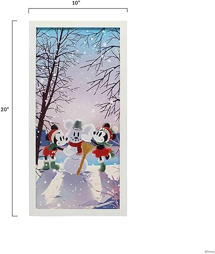 Miniatura 6 de Disney Mickey y Minnie construyendo un muñeco de nieve enmarcado decoración de pared de madera - Arte de pared grande de Mickey Mouse de temporada