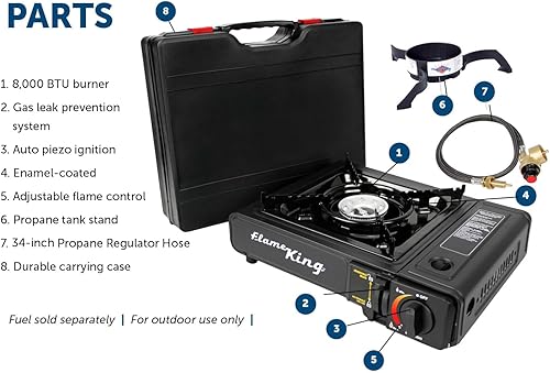 Miniatura 5 de Flame King Dual Fuel Butane & Propane Gas Camping Stove with Single Burner, Portable and Great for Outdoor Cooking, Backpacking