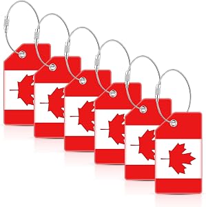 Luggage Tags, 6 Pcs Canadian Flag Luggage Tags, Silicone Luggage Tags with Name ID Card for Quickly Spot Luggage Suitcase Bag (Red)