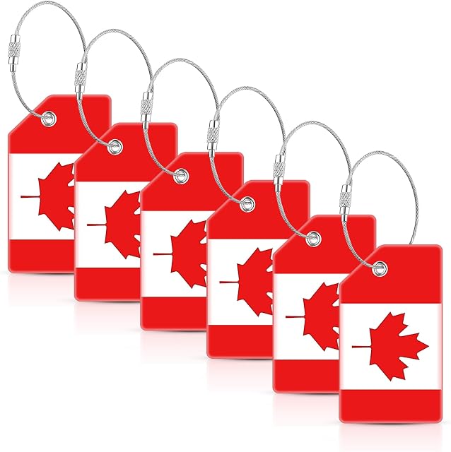 Étiquettes de bagages, 6 Balises de bagages drapeau canadien Pcs, étiquettes de bagages en silicone avec nom ID Carte pour sac à valises à bagages (rouge)