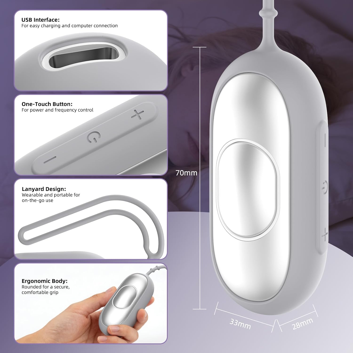 Handheld Sleep Aid Device - Sleep Anxiety Device for Relieving Anxiety and Stress, Improves Slumber for Adults and Students, 5 Adjustable Levels, USB Rechargeable, Easy to Carry（Silver）